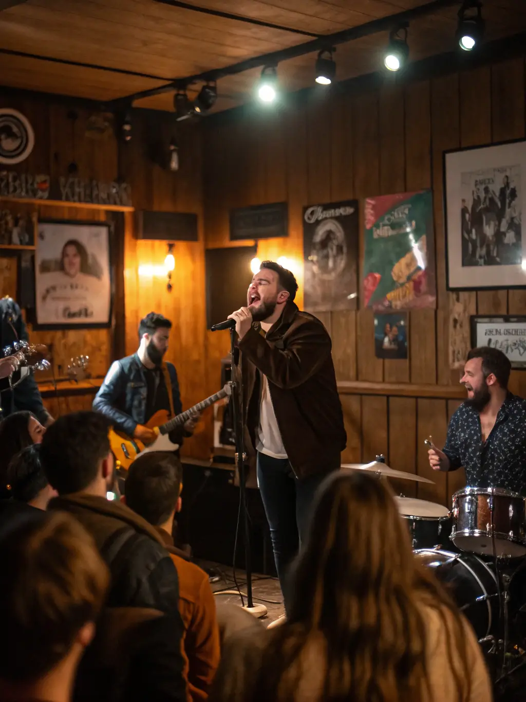 A dynamic shot of a touring musical ensemble supported by LIB ERRANCE, performing in a unique venue, capturing the essence of their touring activities.