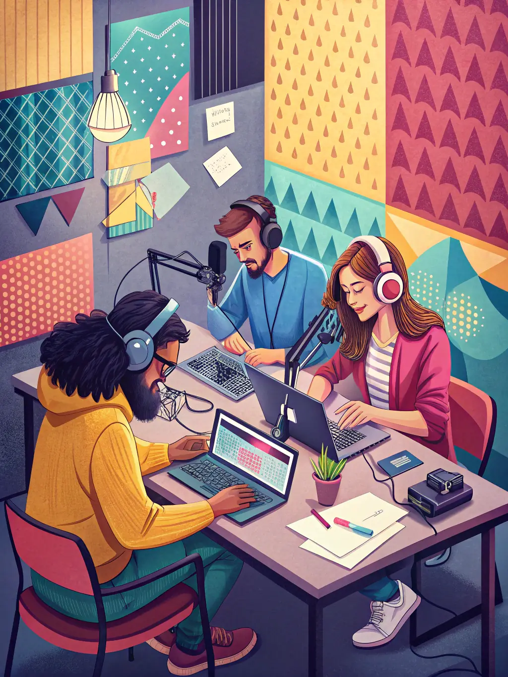 A photo of artists collaborating during an artist residency program facilitated by LIB ERRANCE, highlighting the creative process and collaborative environment.